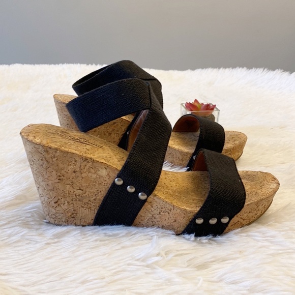 LUCKY BRAND | Marinah Black stretch wedge sandals heels women’s 9 - Picture 3 of 9